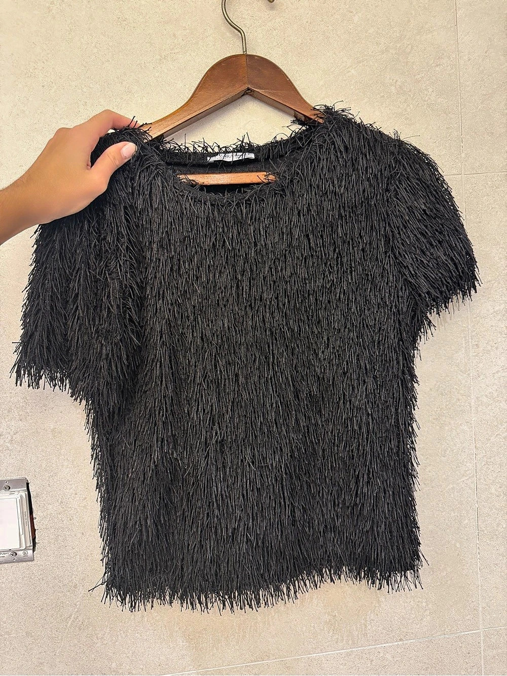 Zara Black Fringe Short Sleeve Top